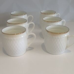 6 Bone China Gant White Tea Cups with Gold Trim - Good Condition